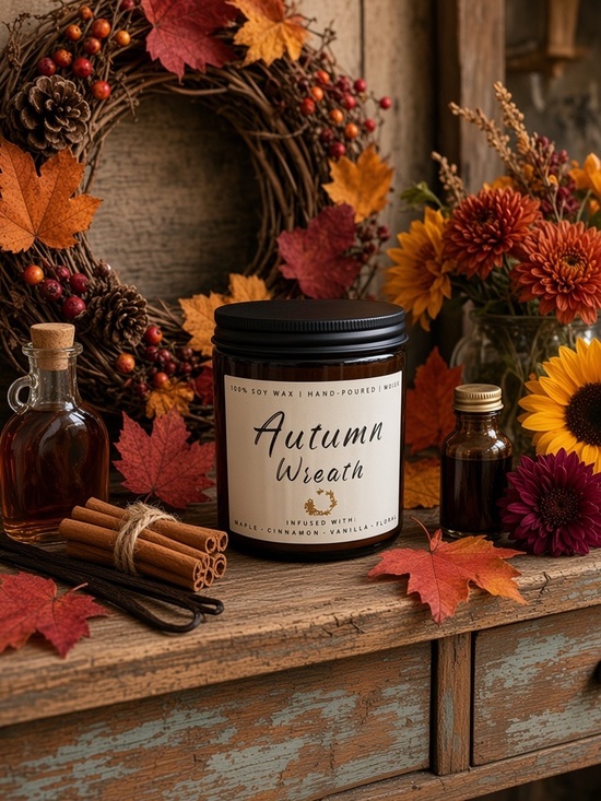 Phewnyzo Other - Phewnyzo Fall Candle- Autumn Wreath Scented Candle - 8 oz Soy NWT